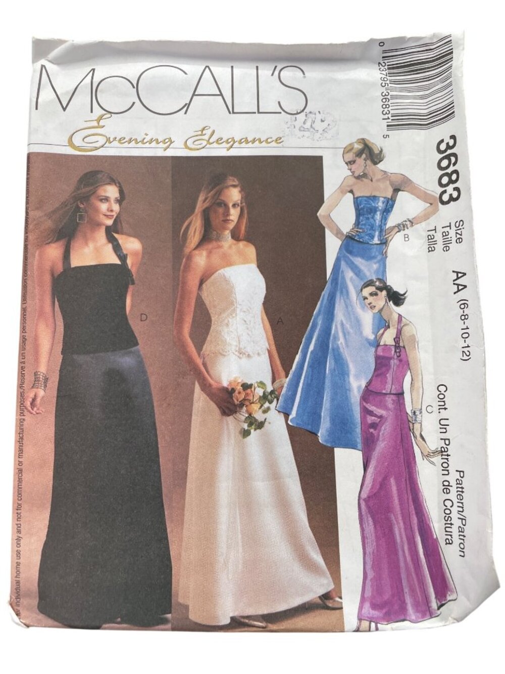 McCalls 3683 Sewing Pattern Sizes 6-12 Evening Elegance Lined Tops & Skirt CUT